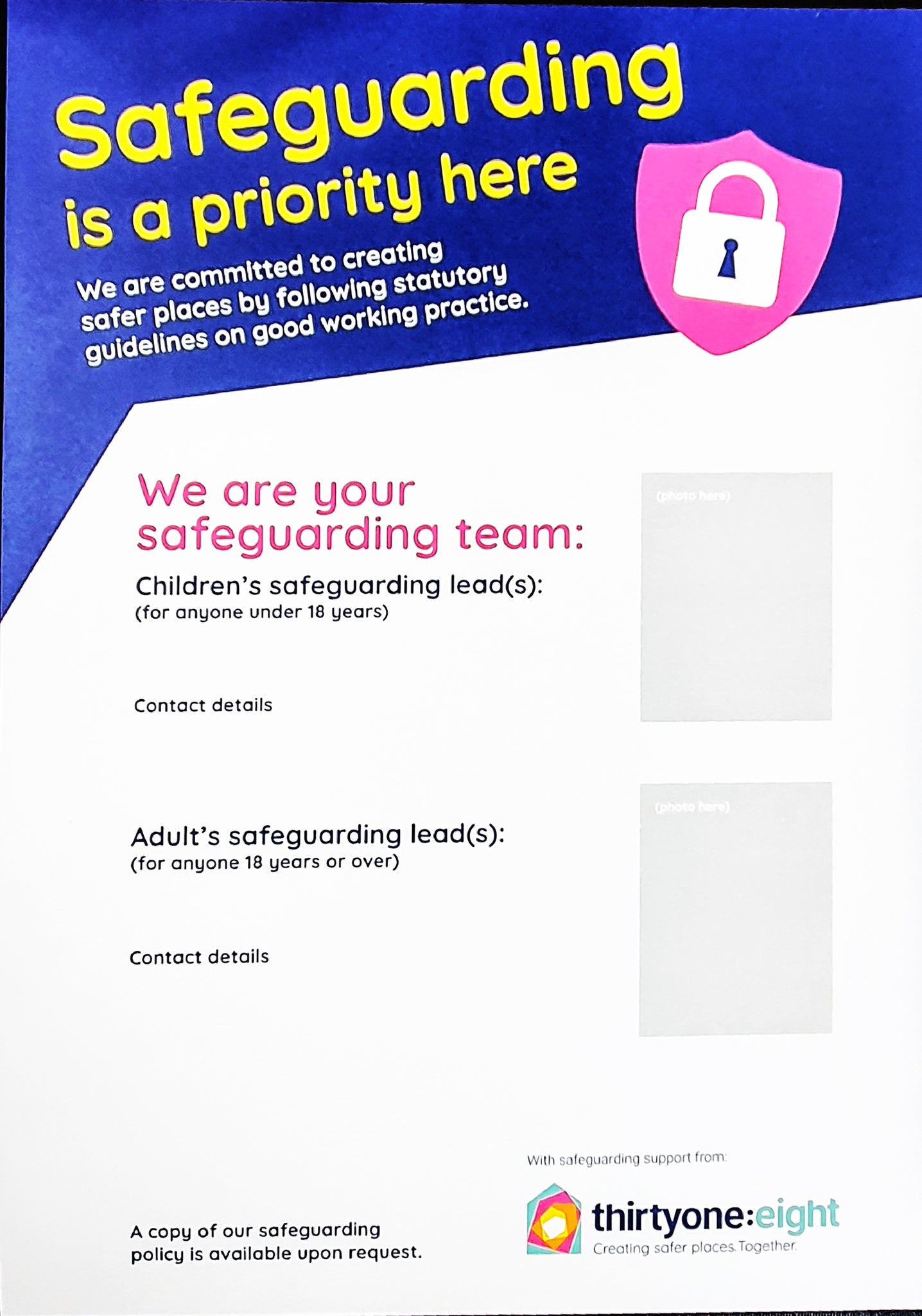 Safeguarding Text Safeguarding information poster A4 – Thirtyone:eight